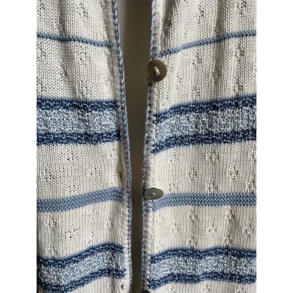 Reba Rose White Blue Stripe Long Line Short Sleeve Cardigan Coastal Grandma 22/2 - Picture 2 of 8